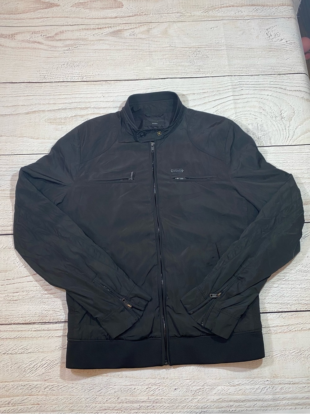 Diesel Black Men's Bomber Jacket with Zip Front Large
